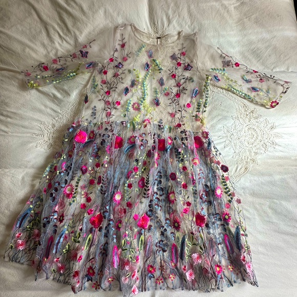 ❤️Free People Sheer Garden Party Dress, Embroidered, Medium - Picture 2 of 9